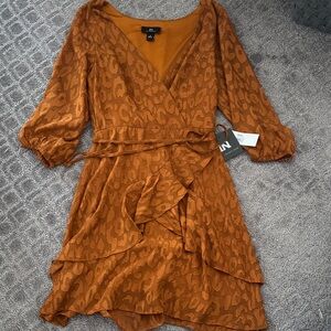 Asymmetrical Burnt Orange Leopard Tie Waist Dress